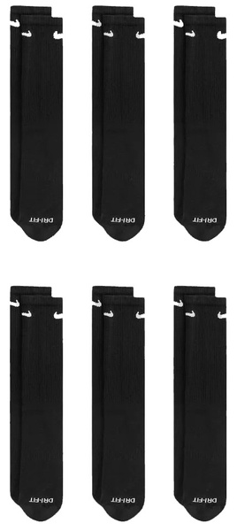 Skarpety długie NIKE 6-PAK Everyday Plus Cushioned Czarne Dri-FIT